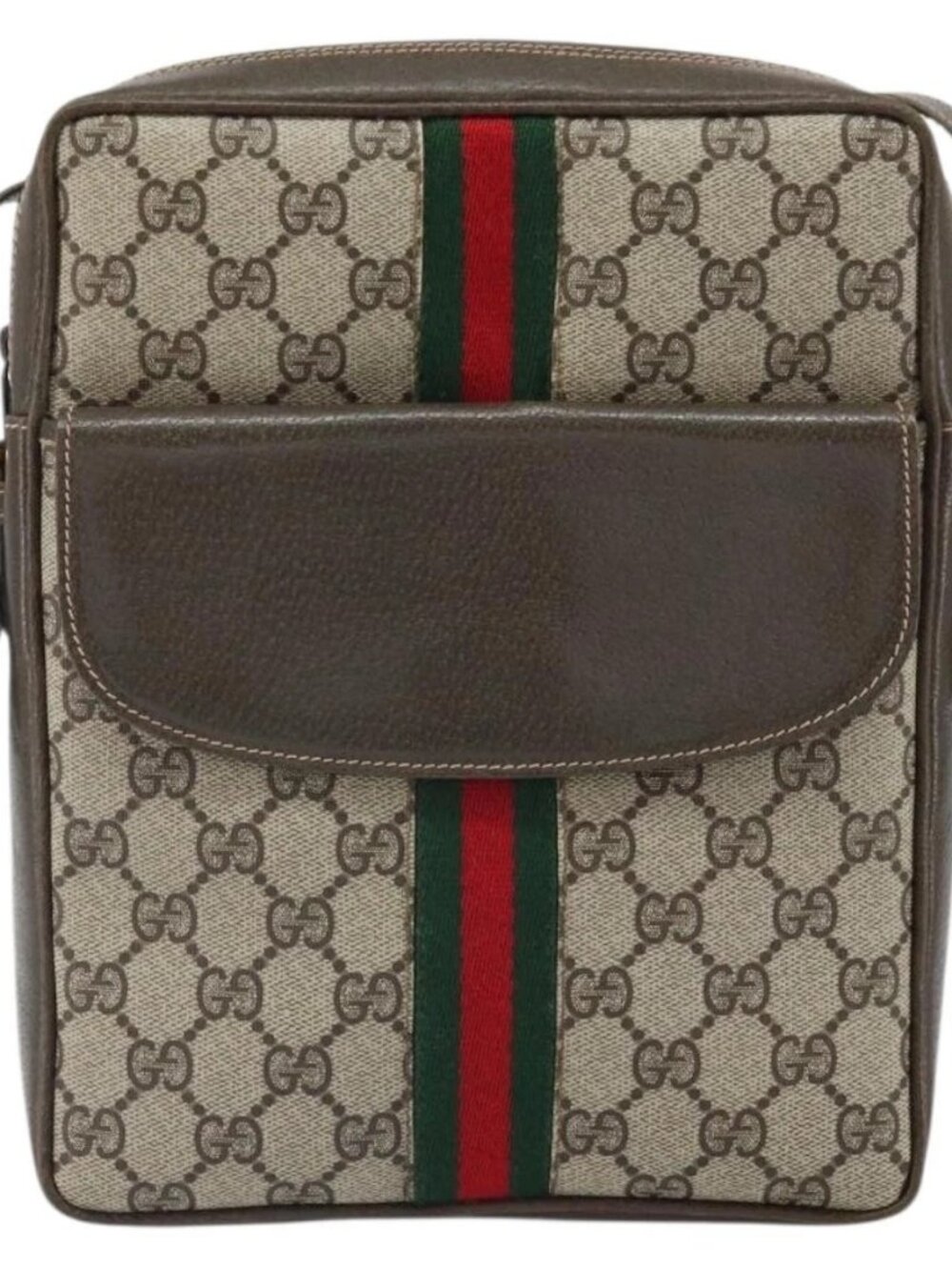 GUCCI GG Supreme Web Sherry Line Shoulder Bag PVC Beige Gold Auth 163502 - Picture 12 of 16